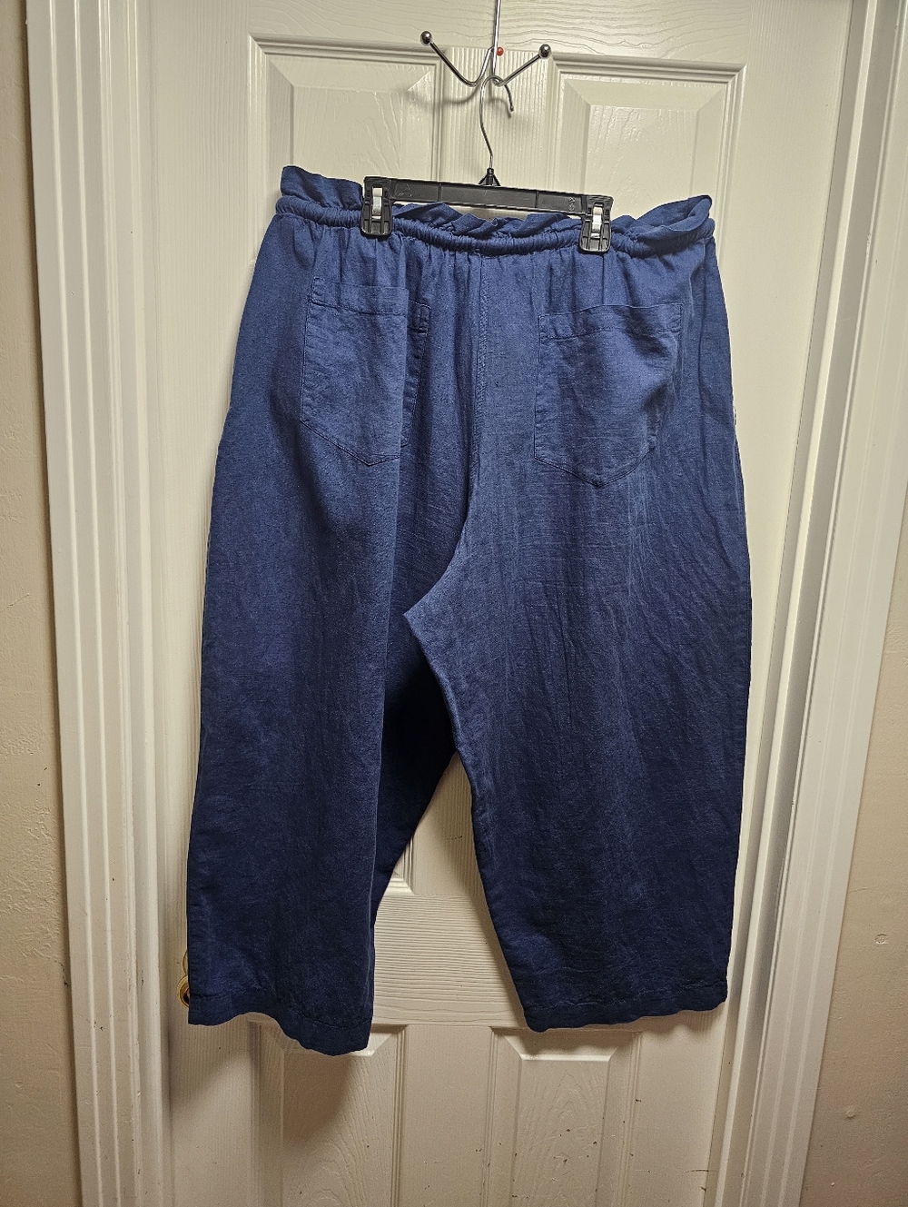 ZARA Navy Capri Pants Linen Cotton Blend Size L Oversized Drawstring Waist NWT - Picture 7 of 13